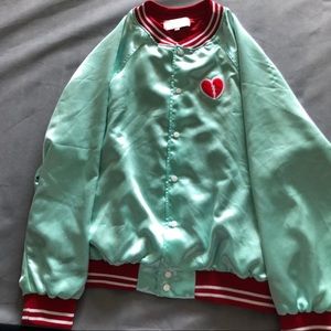 5x mint Mixed Emotions Satin Bomber Jacket